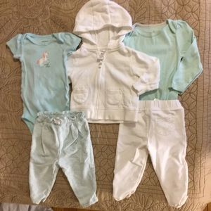 Two sweat suits mint/white and aqua unicorn 9M